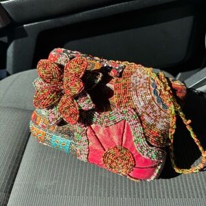 Vintage Beaded Floral Purse – Boho Embroidered Shoulder Bag